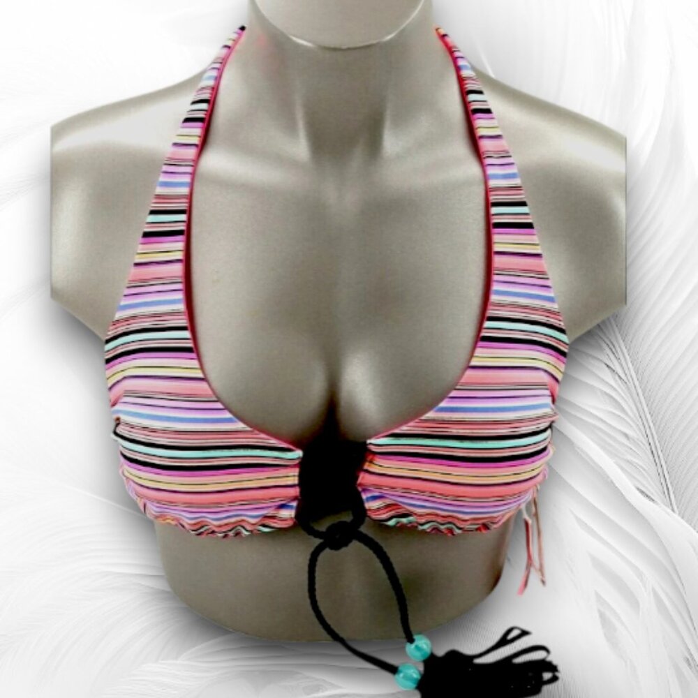 Victoria’s Secret Striped Halter Bikini Top Pink Black Size S/P